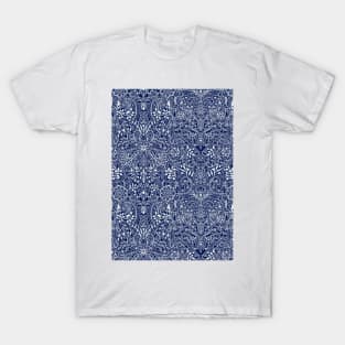 Detailed Floral Pattern in White on Navy T-Shirt